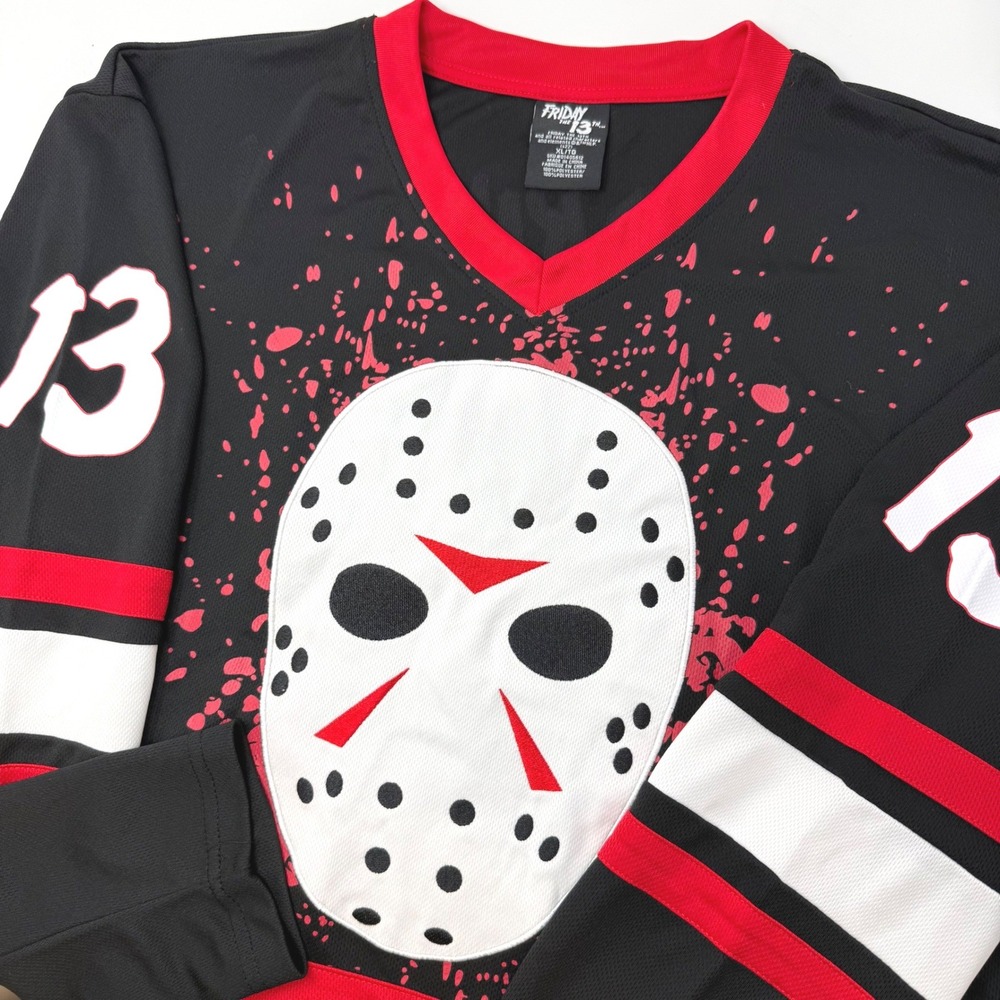 Friday the 13th Jason Voorhees Hockey Jersey Mens XL Black Red Horror Movie 13